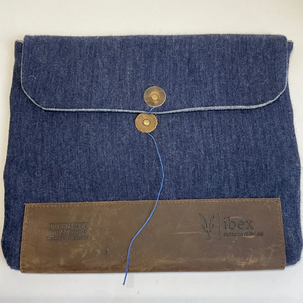 Ibex Queen City Dry Goods Leather Laptop Sleeve Clutch Blue Brown USA Made